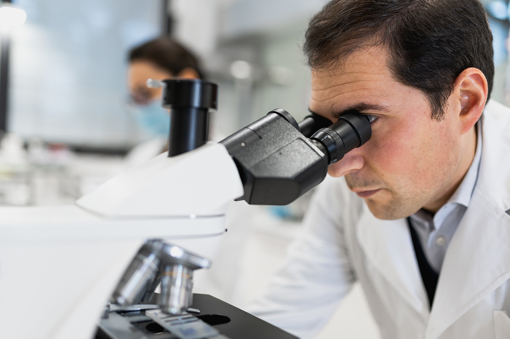Colleagues working in scientific laboratory
